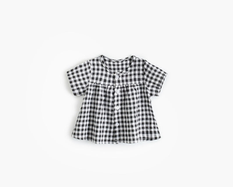 Baby Girl Plaid Pattern Single Breasted Design Shirt Combo Shorts Sets