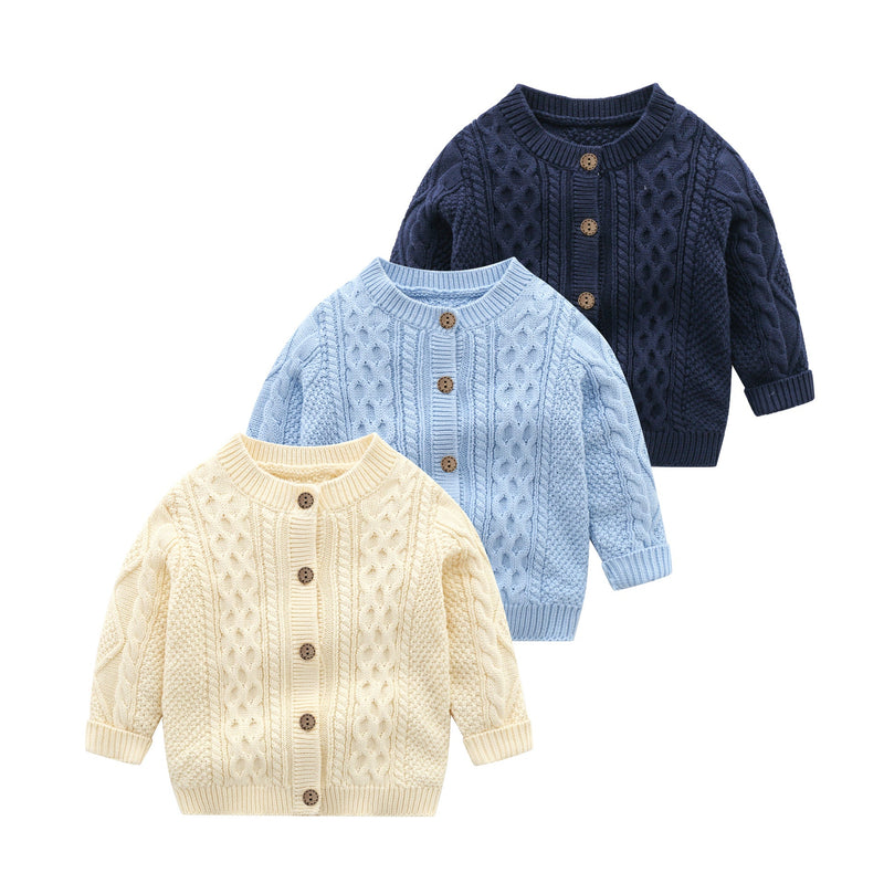 Baby Solid Color Crochet Knitted Pattern Single Breasted Design Sweater Cardigan