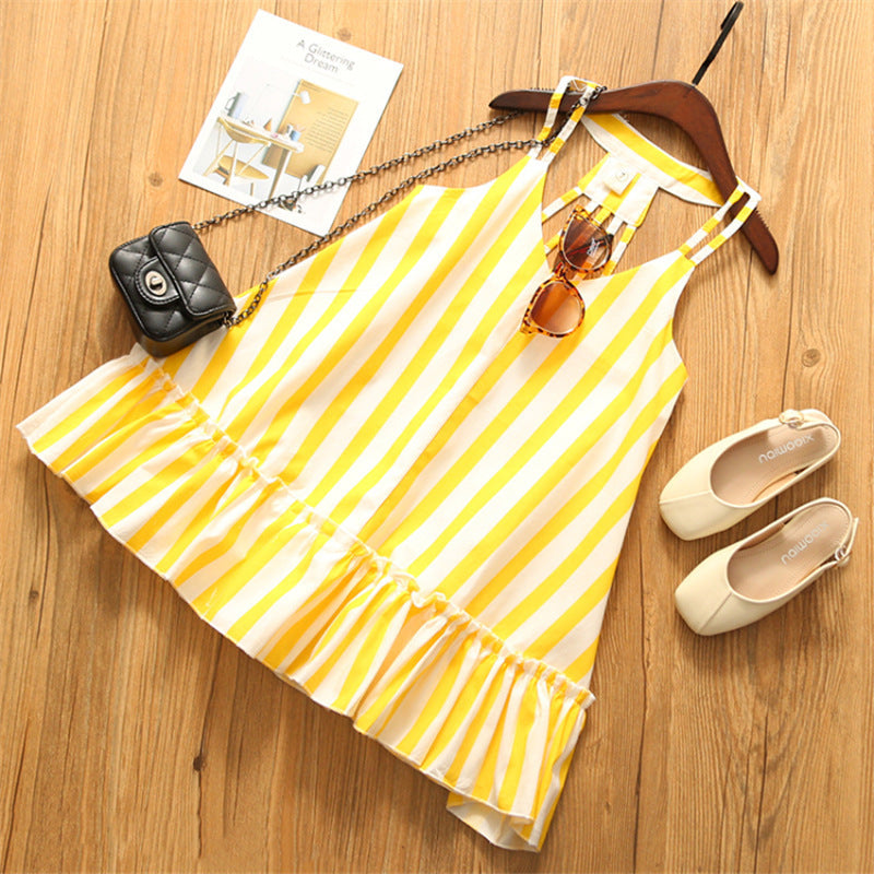 Baby Girl Striped Pattern Lace Design Sleeveless Dress