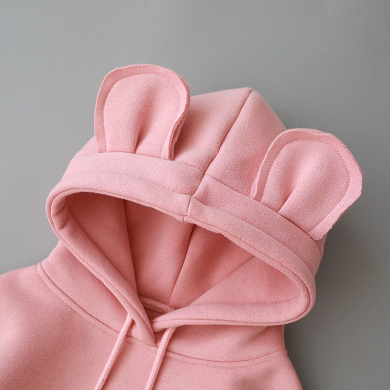 Baby Solid Color Animal Ear Patch Design Autumn Korean Style Hoodie