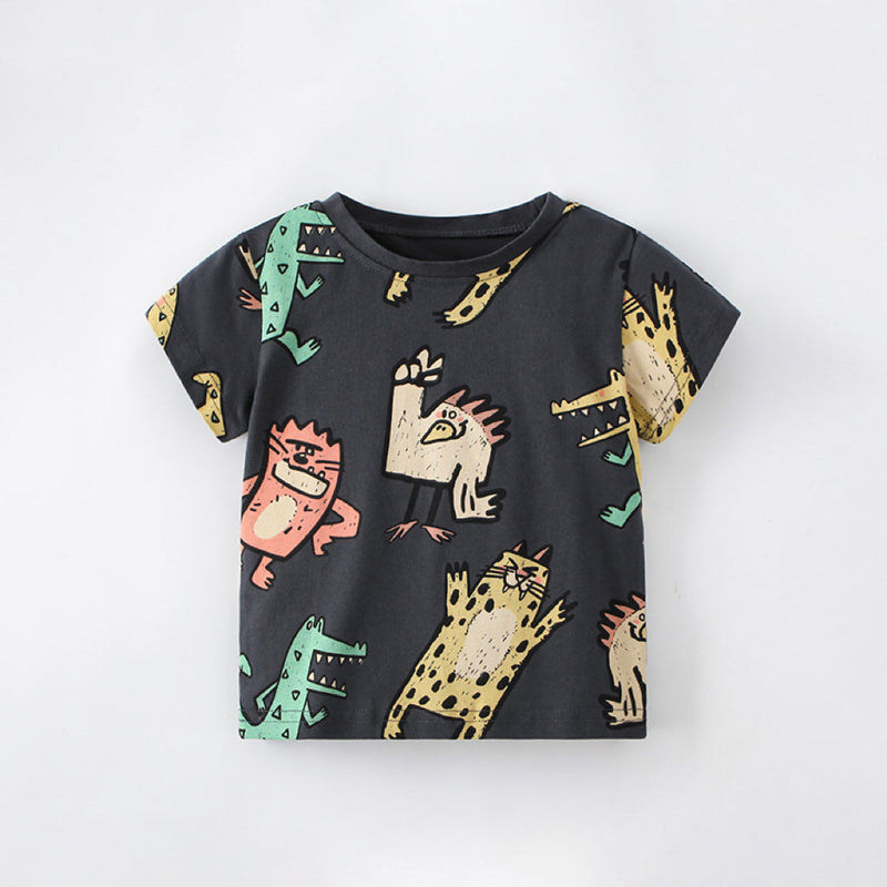 Baby Boy Cartoon Animal Graphic Crewneck Cotton T-Shirt