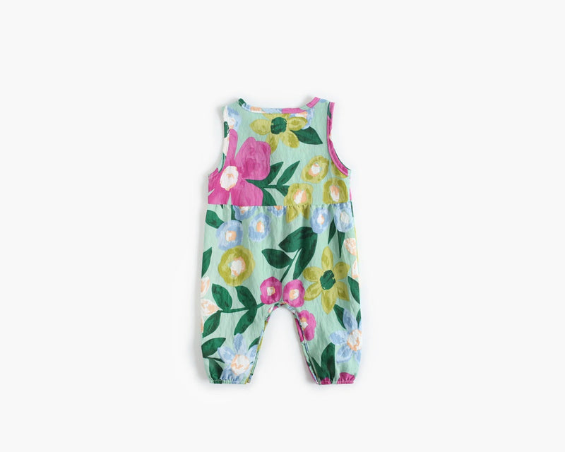 Baby Girl Floral Print Pattern Buttoned Design Sleeveless Rompers