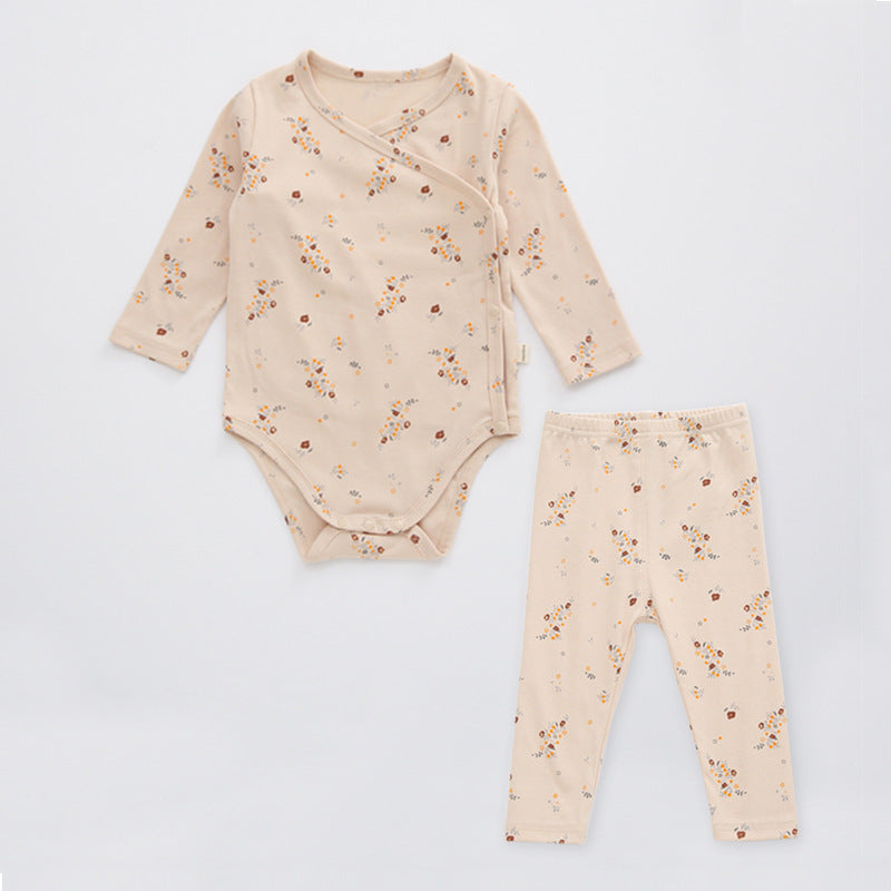 Baby Floral Print Pattern Side Buckle Design Cute Thin Style Air Conditional Clothes Sets