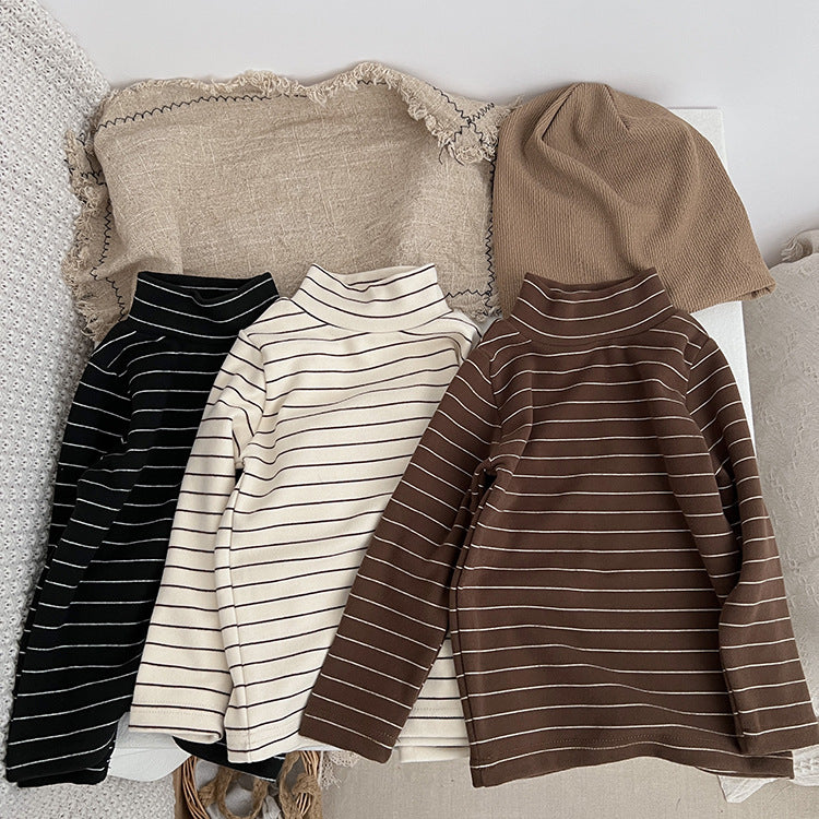 Baby Striped Pattern High Turtle Nack Soft Cotton Comfy Shirt