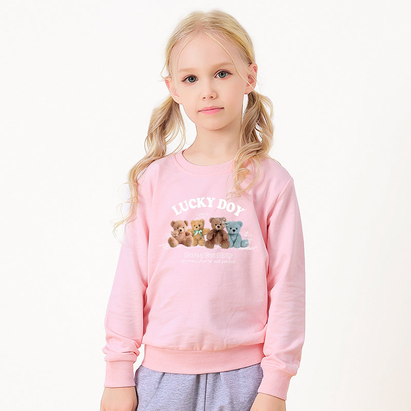 Baby Cute Bear Pattern Crewneck Cotton Hoodies In Autumn