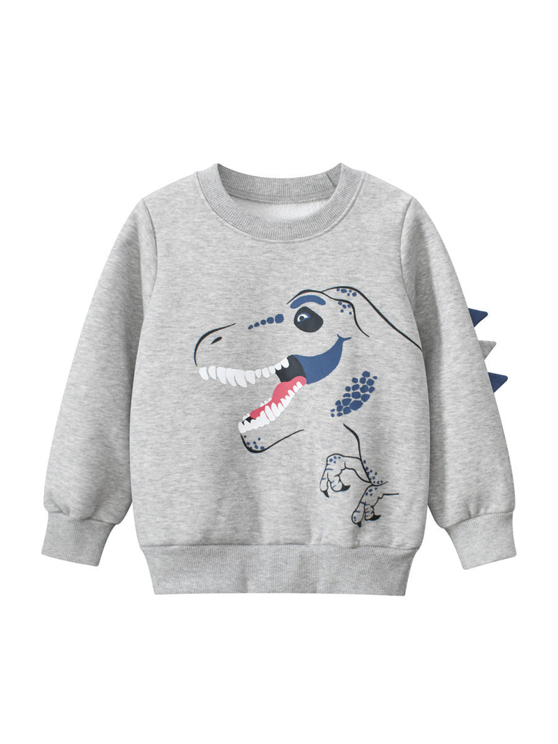 Baby Boys Dinosaur Talking Cartoon Crew Neck Long Sleeve Thick Pullover