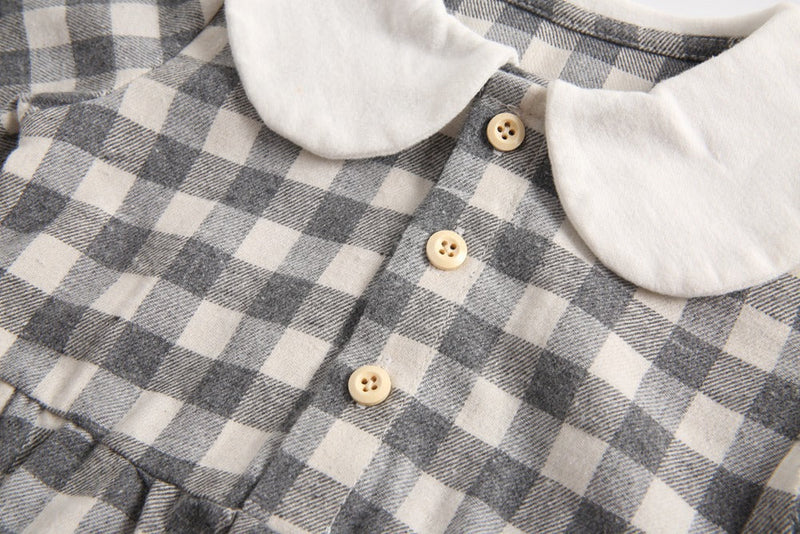 Baby Girl Plaid Pattern Doll Collar Design Long Sleeve Onesies With Buttons