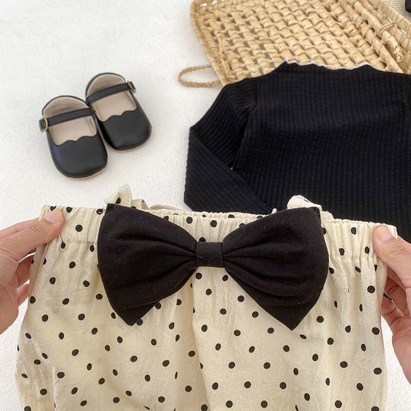 New Arrival For Spring/Autumn: Polka Dot Overall Onesies And Long Sleeve Base Layer Top Set