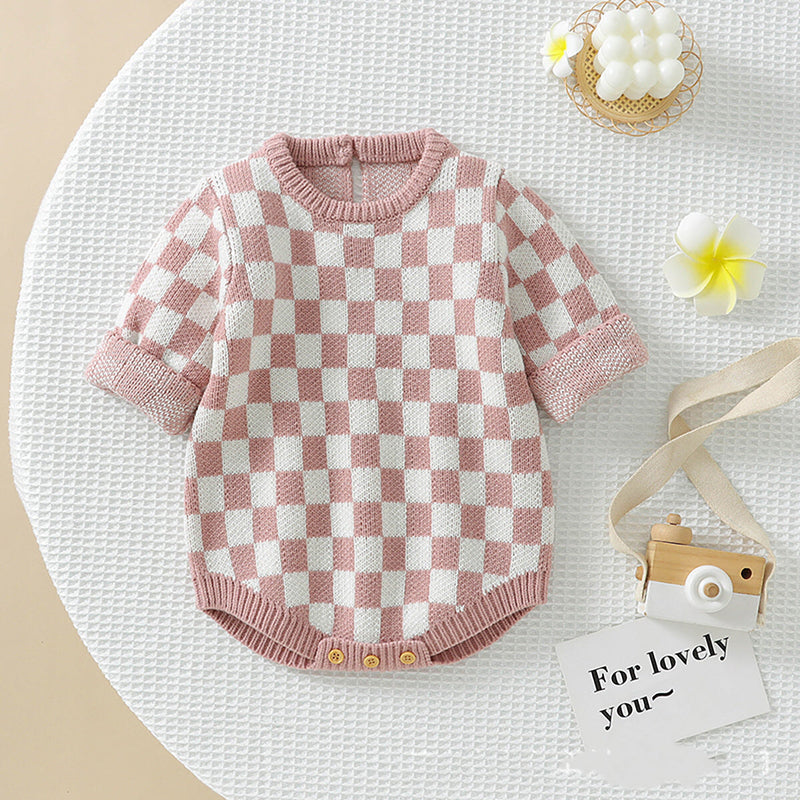 Baby Checkerboard Pattern Quality Knit Onesies