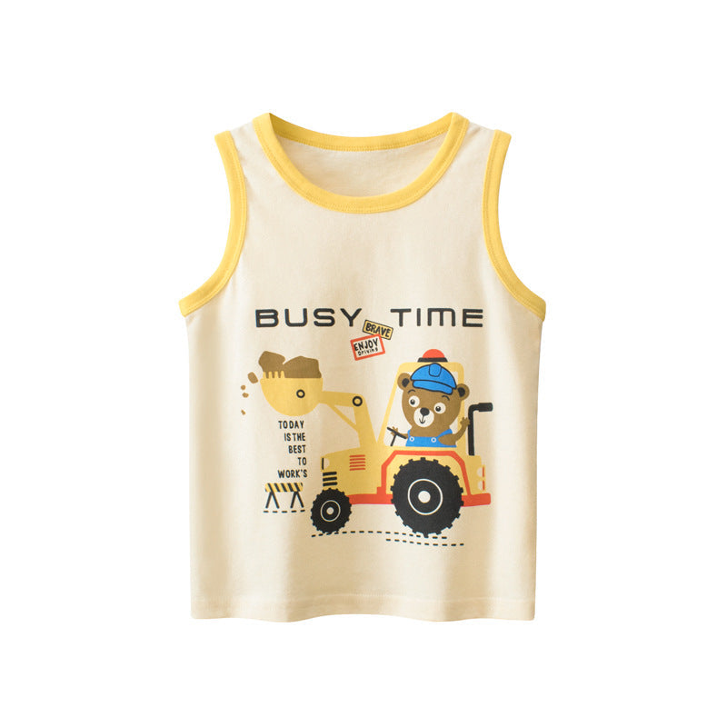 Baby Cartoon Print Pattern Sleeveless Crewneck Tops