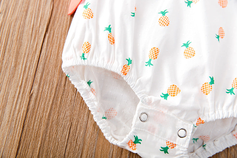 Baby Girl Fruit Print Drawstring Design Round Neck Onesies