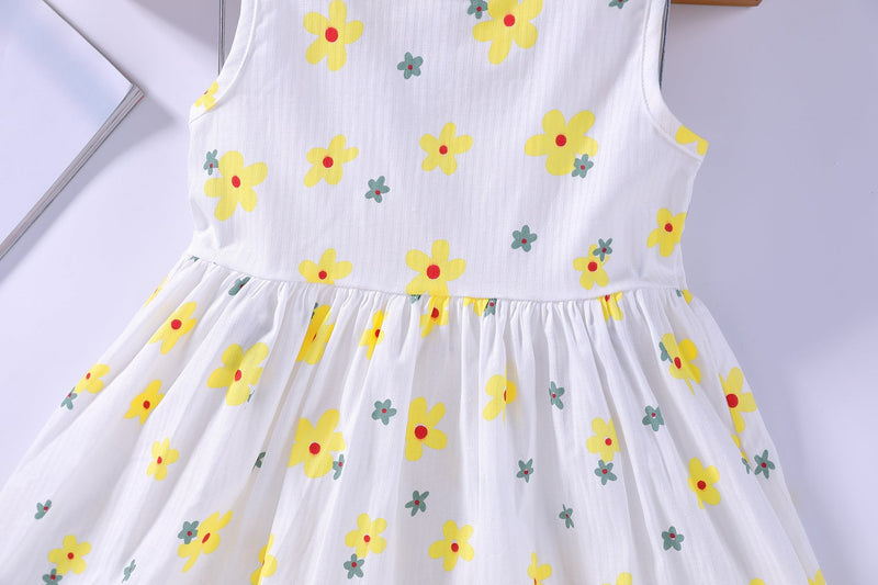 Baby Girls Floral Print Sleeveless Round Collar Dress In Summer