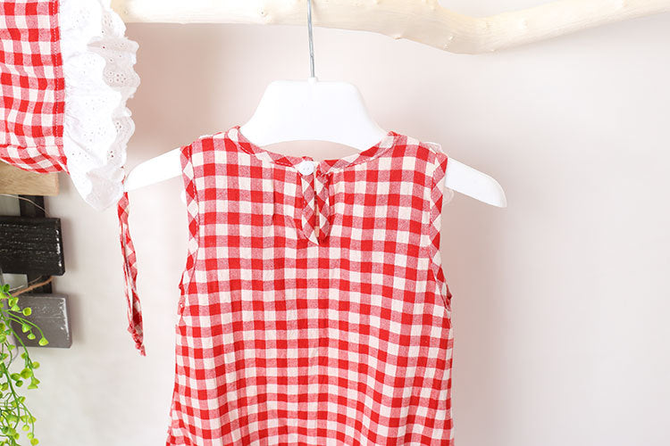 Baby Girl Grid Pattern Ruffles Collar Sleeveless Romper