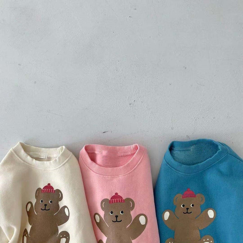 Baby  Cartoon Bear Graphic Long Sleeves Cotton Casual Hoodies