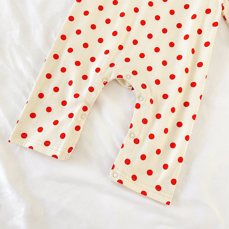 Baby Dot And Bear Pattern Long Sleeve Soft Cotton Jumpsuit