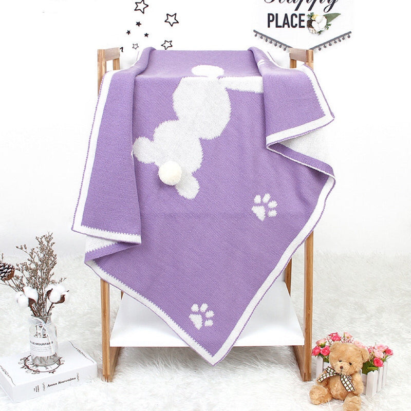 Baby Cartoon Rabbit & Footprints Embroidered Graphic 3D Tail Blanket