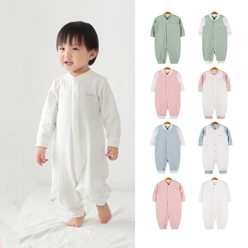 Baby Solid Color Pit Strip Fabric Single Breasted Design Cotton Jumpsuit Pajamas