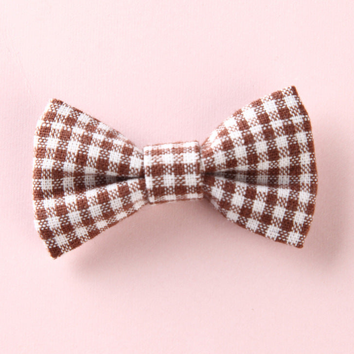 Girls Plaid Pattern Bow Tie Hair Fabric Clips Handmade Accessory