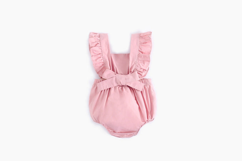 Baby Girl Square Collar Lace Design Denim Fabric Sleeveless Backless Onesies With Bow Decoration