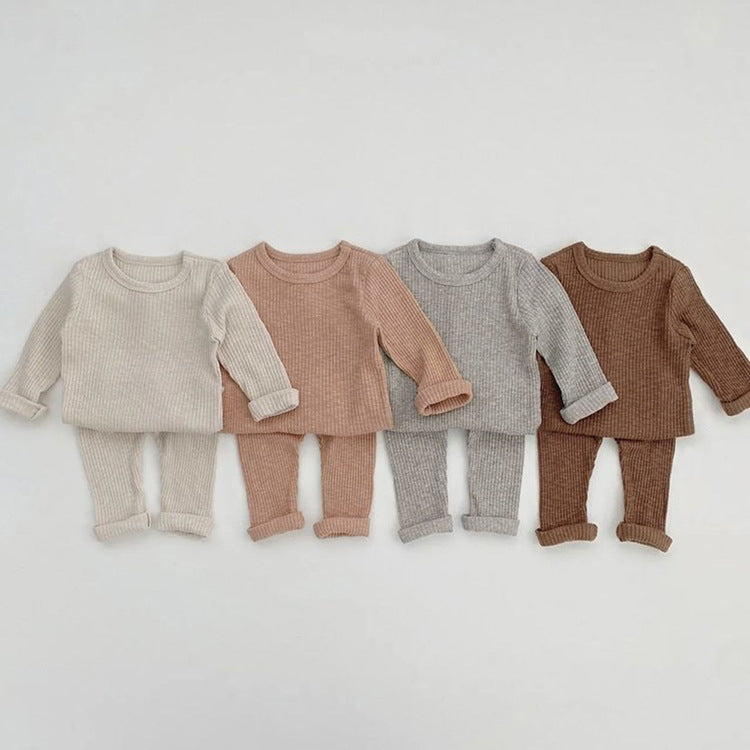 Baby Solid Color Soft Cotton Pajamas Home Clothes Sets