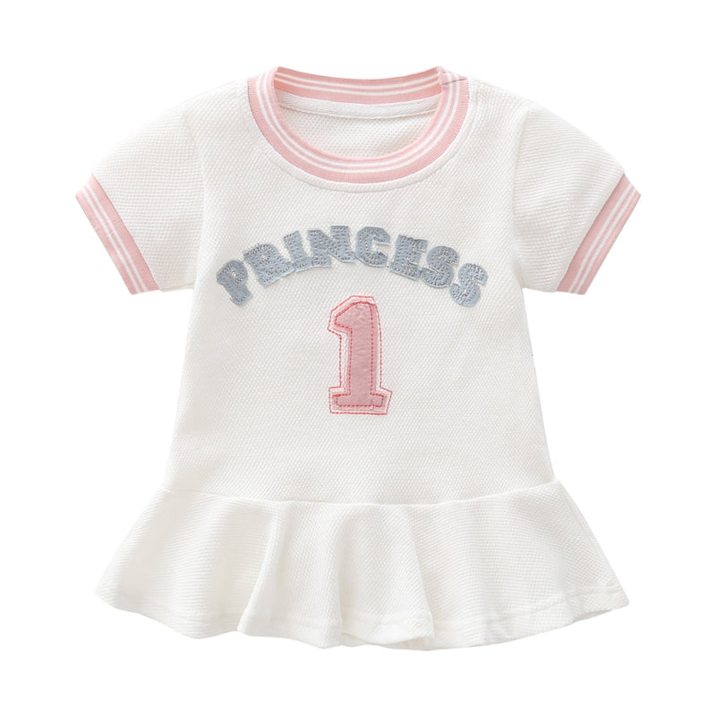 Baby Girl 1pcs Logo Graphic Graphic Side & Neck Striped Design Ruffle Hem Baseball Dress