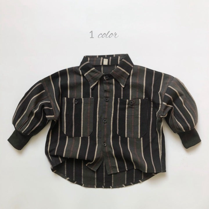 Baby Fashion Striped Pattern Lapel Design Single Breasted Shirt