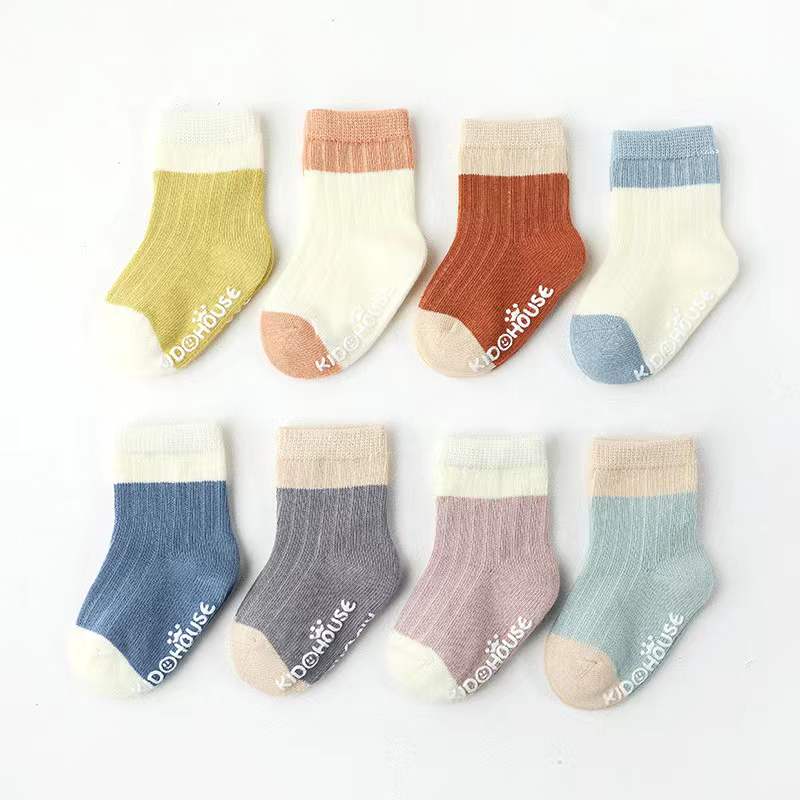 Baby Two Colors Contrast Boneless Bottom Dispensing Socks 1 Lot = 5 Pairs