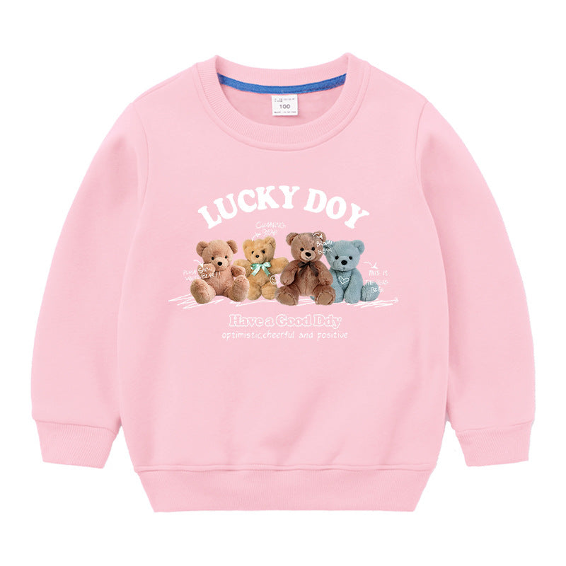 Baby Cute Bear Pattern Crewneck Cotton Hoodies In Autumn