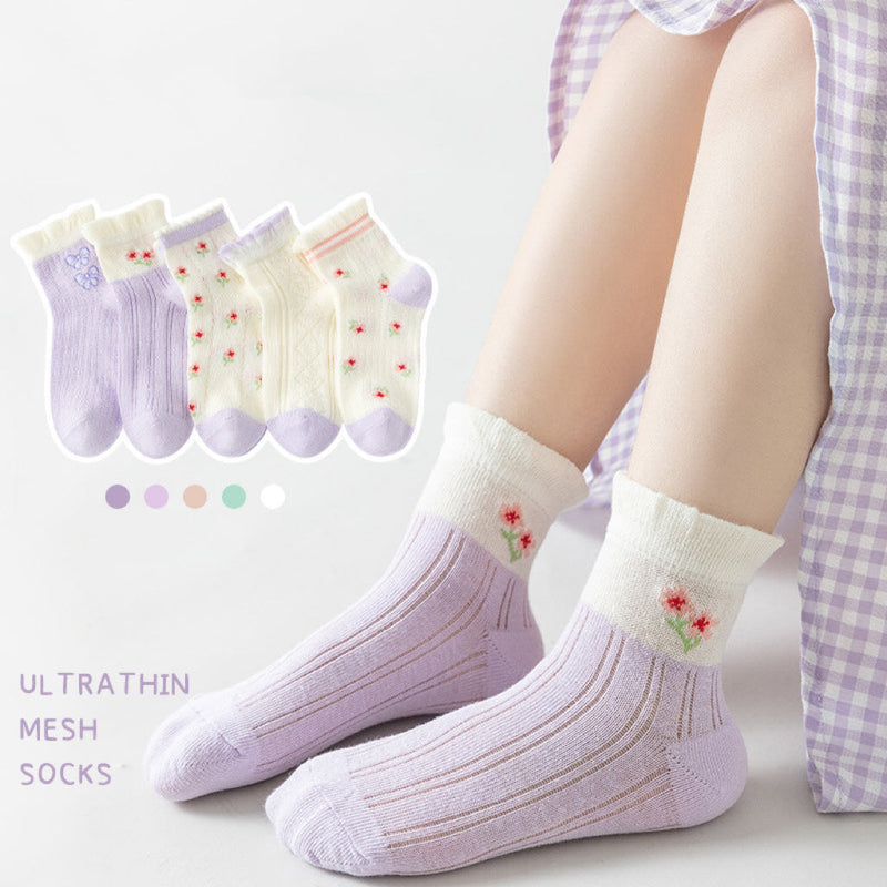 Baby Print Pattern Mesh Soft Cotton Socks 1Bag=5Pairs