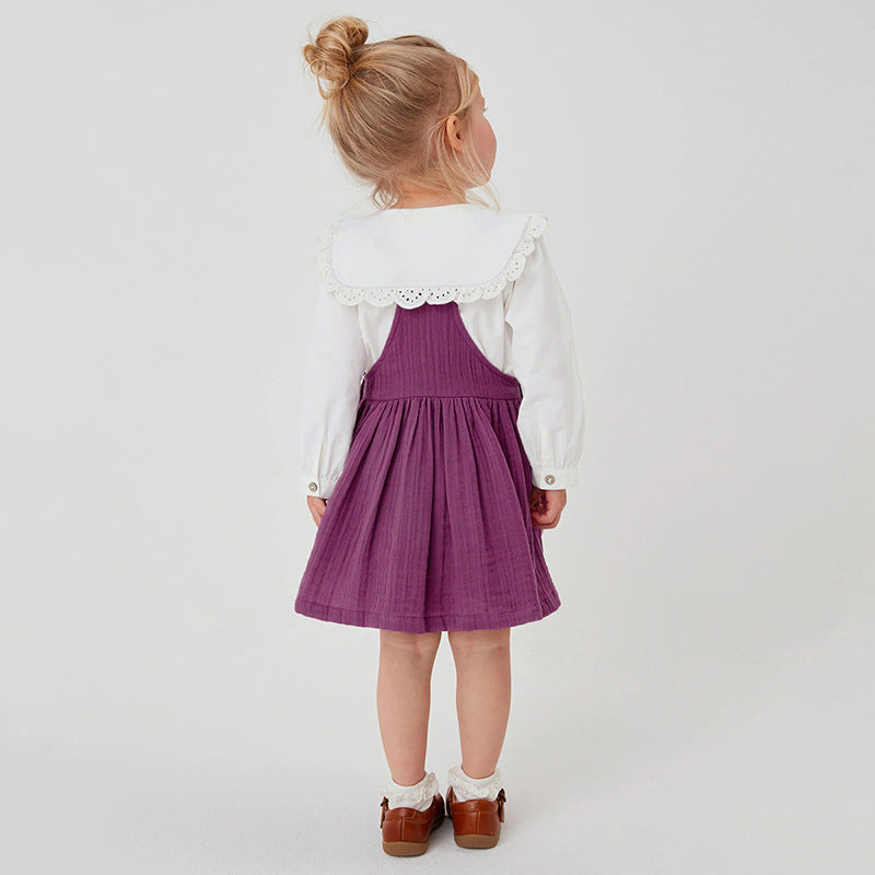 Embroidered Pattern Doll Neck Short & Dress Sets