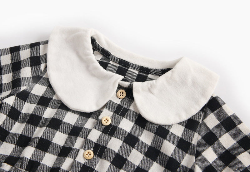 Baby Girl Plaid Pattern Doll Collar Design Long Sleeve Onesies With Buttons