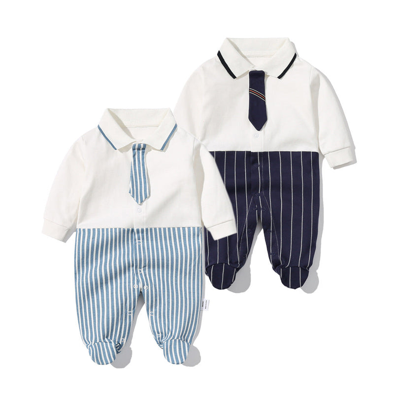 Baby Boy Striped Patchwork Pattern Tie Dye Design Lapel Convered Jumpsuit