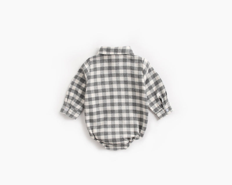 Baby Boy Plaid Pattern Buttoned Shirt With Pockets Long Sleeve Onesies In Autumn