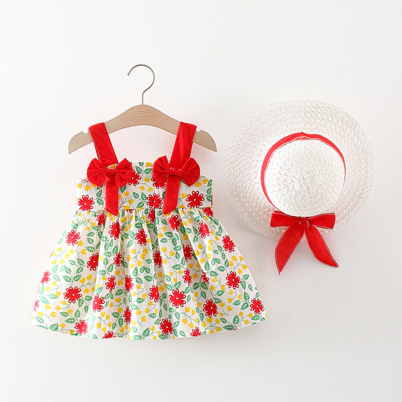 Baby Girl Flower Pattern Bow Patched Design Beautiful Dress