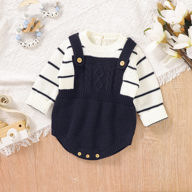 Baby Striped Pattern False Design Triangle Knit Onesies