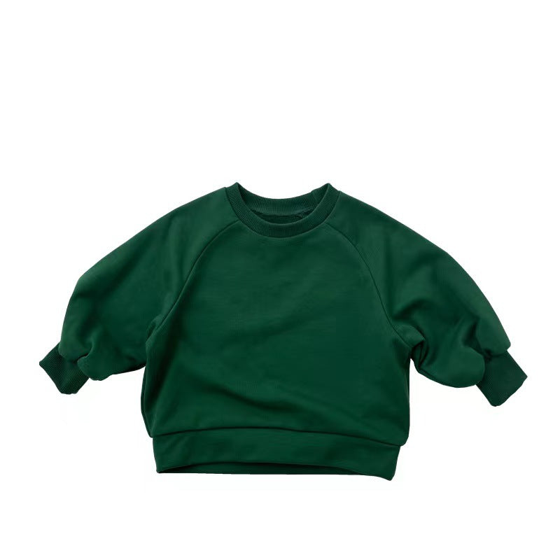 Baby Solid Color Long Sleeve Pullover Crewneck Hoodies