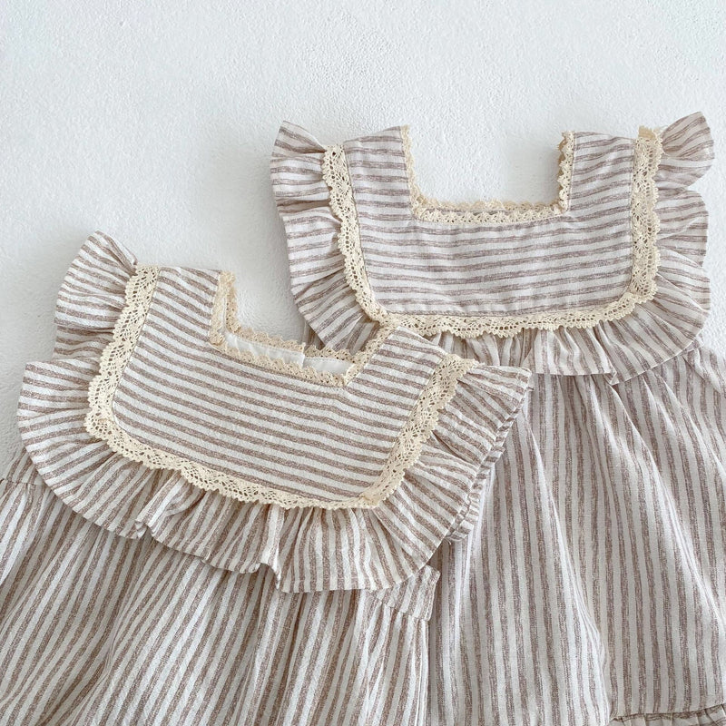 Baby Striped Pattern Sleeveless Princess Dress & Onesies