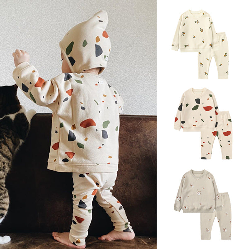 Baby 1pcs Print Pattern Tops Combo Trousers Underwear Cotton 2 Pieces Sets