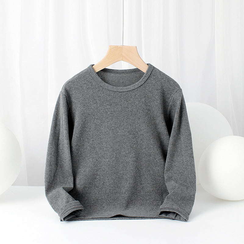 Baby Solid Color Pullover Cotton Crewneck Long Sleeve Basic Tops