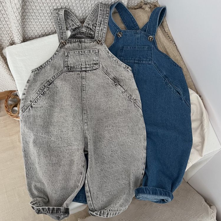 Baby Unisex Washed Denim Fabric Loose Overall