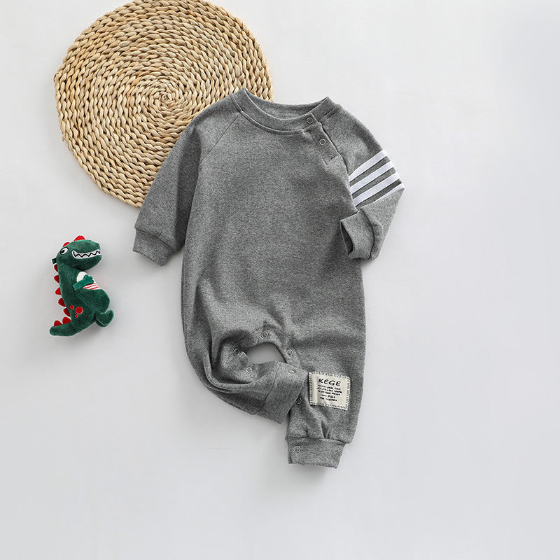 Baby Solid Color Side Striped Sleeve High Elastic Cotton Jumpsuit