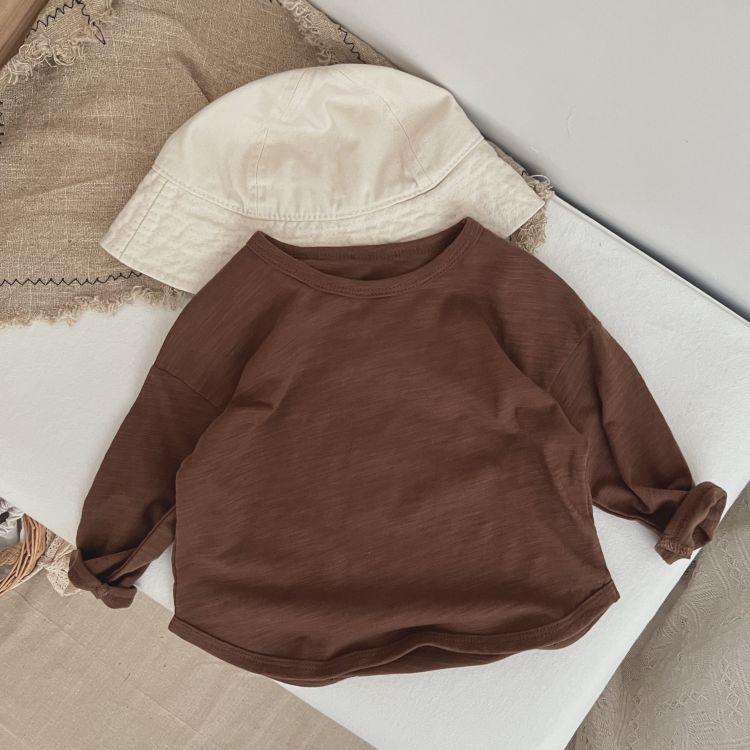 Baby Boy And Girl Solid Color O-Neck Pullover Tops In Spring