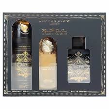 LATTAFA BADEE AL OUD FOR GLORY 3 PC SET: 3.4 EDP SPRAY + 6.8 DEO SPRAY + HAIR MIST FOR MEN. Perfume By  For