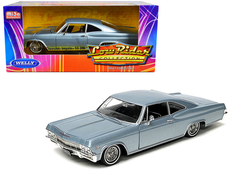 1965 Chevrolet Impala SS 396 Lowrider Light Blue Metallic Low Rider Collection 1/24 Diecast Model Car by Welly