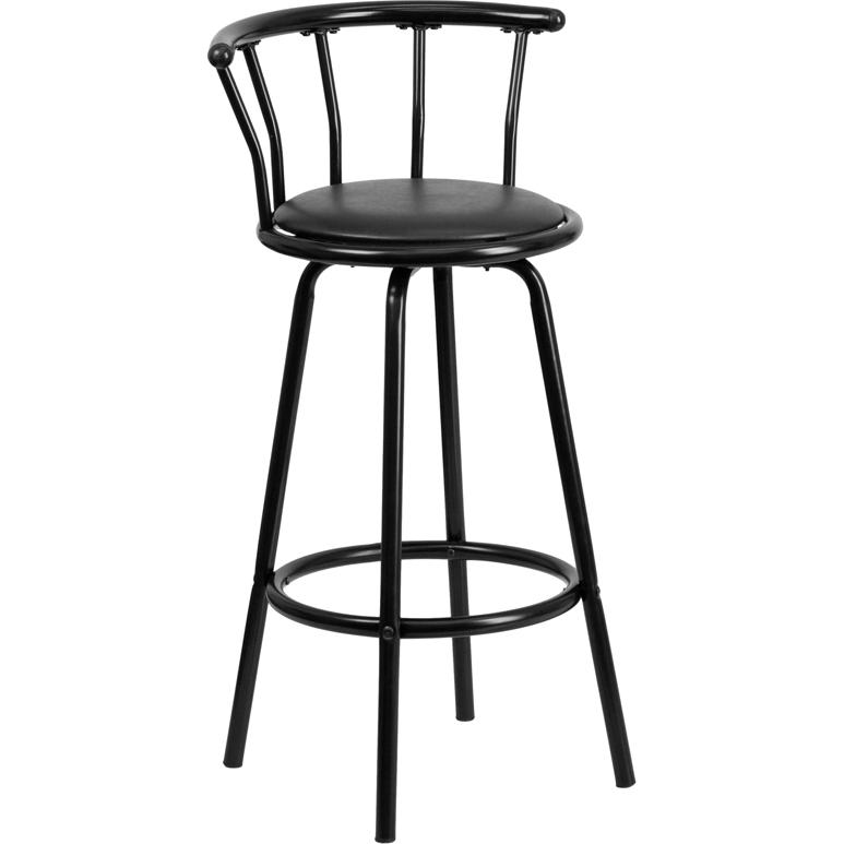 Back Black Metal Barstool with Black Vinyl Swivel Seat